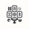 麻将在线网站logo，麻将牌与橙色彩带结合的标识