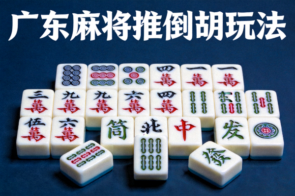 广东麻将推倒胡玩法配图，深蓝色背景与广东麻将主题字样